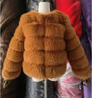 DEAT Fashion Orange Imitation Fox Fur Grass Coat Women's Round Neck Plush Thick Jacket Winter New 7A1578