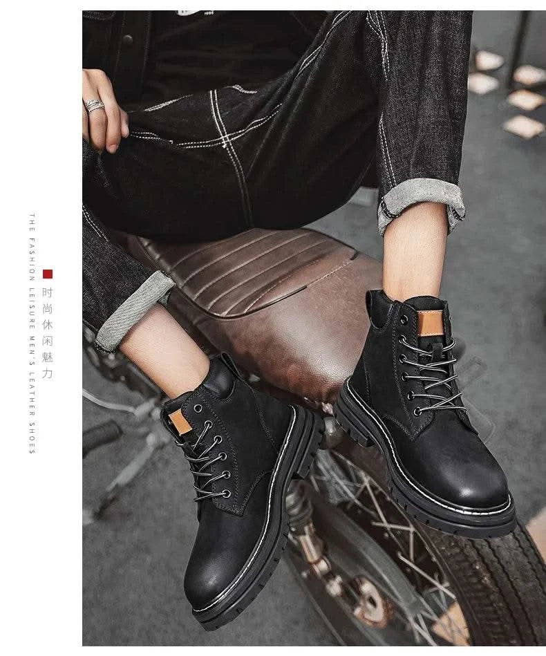 Boots Men High Top Boots High Quality Women Leather Shoes Fashion Outdoor Sneakers Men Lace Up Non-Slip Ankle Boots for Couple - M & M Global
