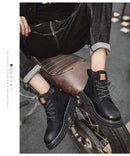 Boots Men High Top Boots High Quality Women Leather Shoes Fashion Outdoor Sneakers Men Lace Up Non-Slip Ankle Boots for Couple - M & M Global