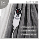 Full Size Electric Heated Blanket with Auto Shut-Off, 6 Heat Settings, Machine Washable in Light Grey