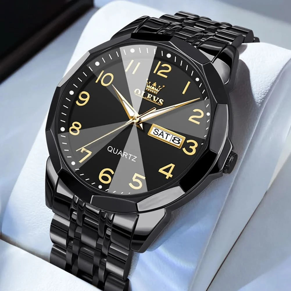 OLEVS Men's Watches Causal Fashion Original Quartz Watch for Man Waterproof Stainless Steel Luminous Date Week Trend Dress Reloj - M & M Global