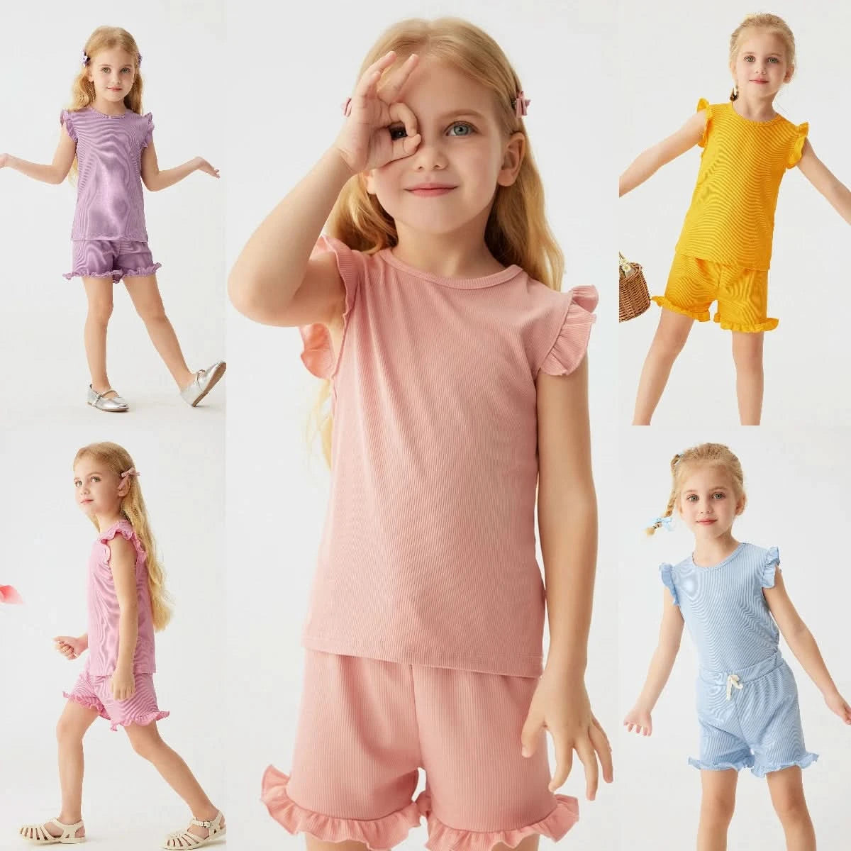2024 Summer Hot selling Little Girl Daily Casual Clothing Minimalist Little Girl Polyester Set Cool Sleeveless Shorts Set Girl - M & M Global