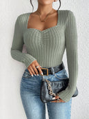 Women's Fashion Diamond Collar Knitted Base Shirt Casual Long Sleeve Top Knitwear Trendy Elegant Style
