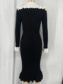 TARUXY High Waist Ruffled Maxi Dresses For Women Autumn Winter Knitted Slim Long Dress Women's Vintage Dress Woman Retro Elegant - M & M Global