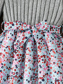 Spring and Autumn Girls' Simple Casual Versatile Knitted Round-Neck Long-Sleeve Floral Dress, Everyday Casual Dress for Girls, Can Be Used as a Holiday Gift, Eid, Easter, Carnival, Spring Festival
