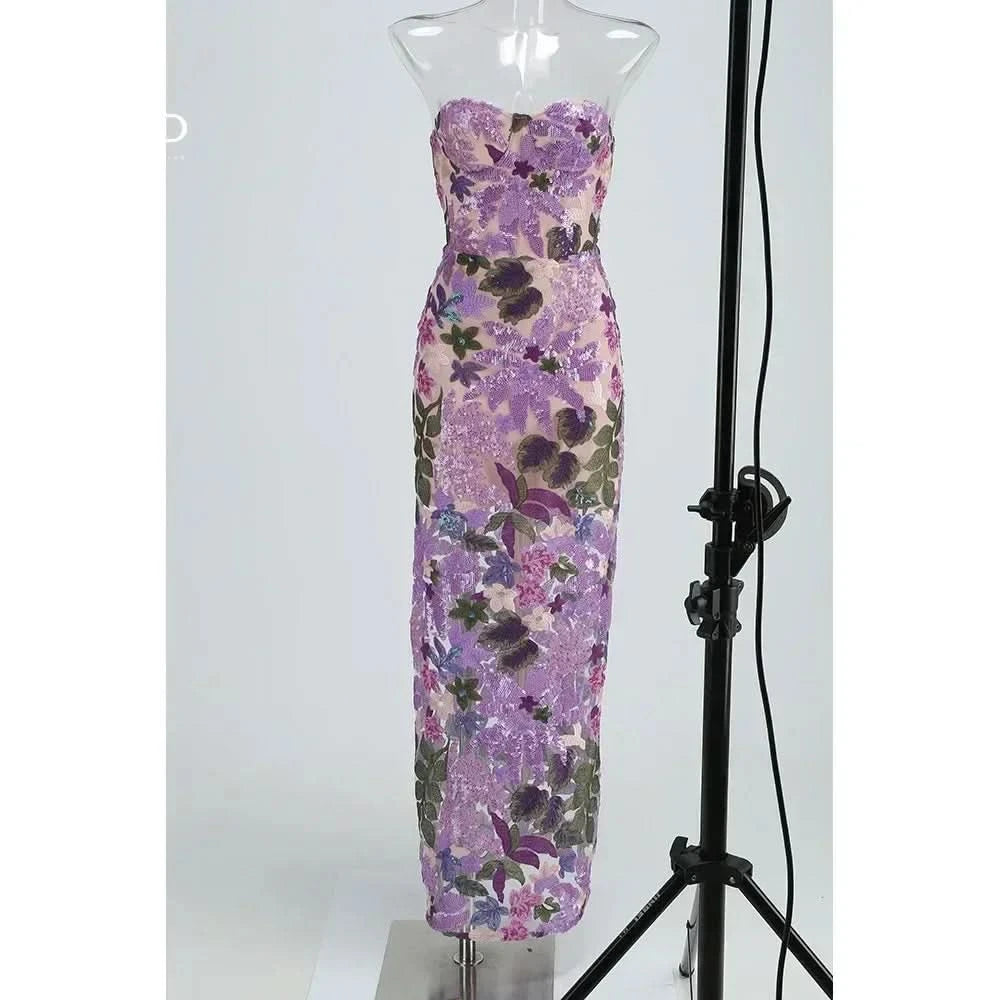 GPBD 2025 Summer New Bra Heavy Industry Sequins Split Long Dress Women's Elegant Celebrity Club Party Evening Dress Wholesa - M & M Global