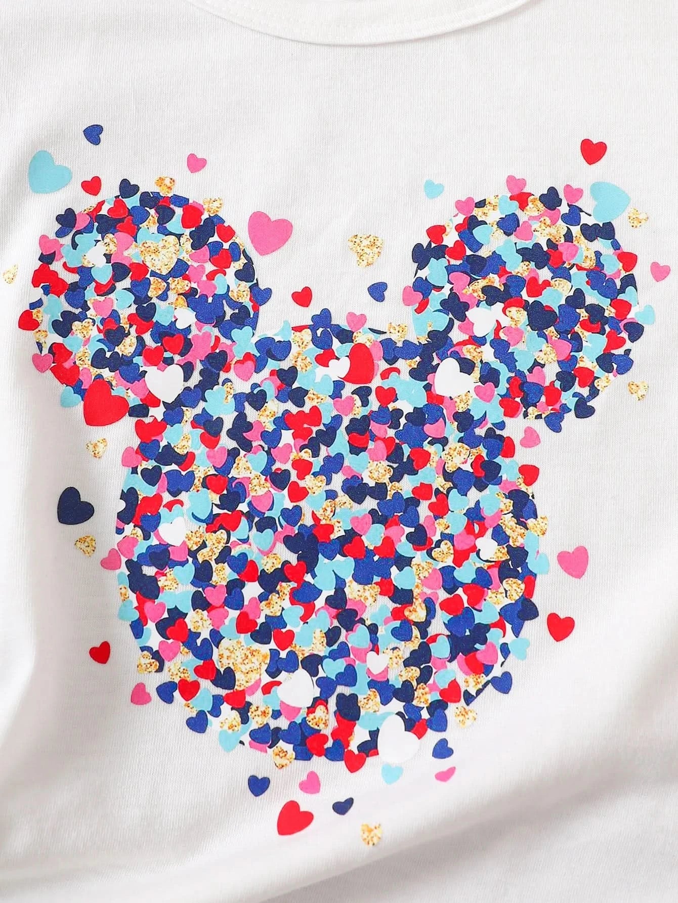 Summer toddler Girls' Clothing Sets Heart Print Short-Sleeved Tops Colorful hearts Tutu Skirt 2Pcs Outfits Valentine's Day Gift - M & M Global