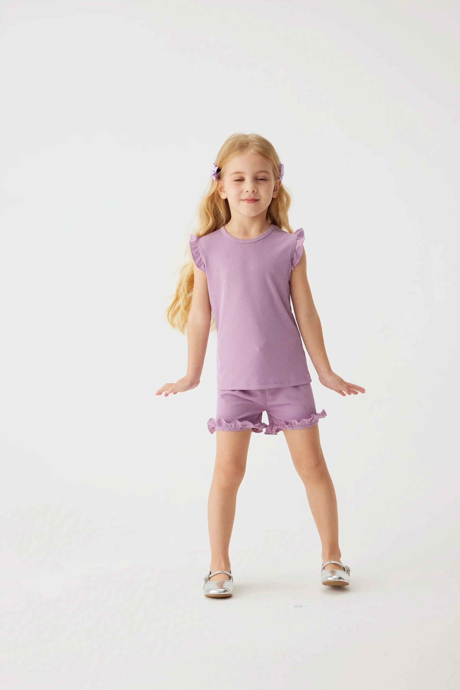 2024 Summer Hot selling Little Girl Daily Casual Clothing Minimalist Little Girl Polyester Set Cool Sleeveless Shorts Set Girl - M & M Global