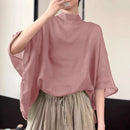 ZANZEA Women 3/4 Bat Sleeve Blouse Oversized Asymmetrical Tops 2024 Summer Stand Collar Tunic Casual Loose Transparent Thin Tops