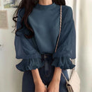 ZANZEA Women Elegant Party Blouse Vintage Mesh Ruffle 3/4 Sleeve Tops 2024 Autumn Stand Collar Shirts Korean Version Loose Tunic