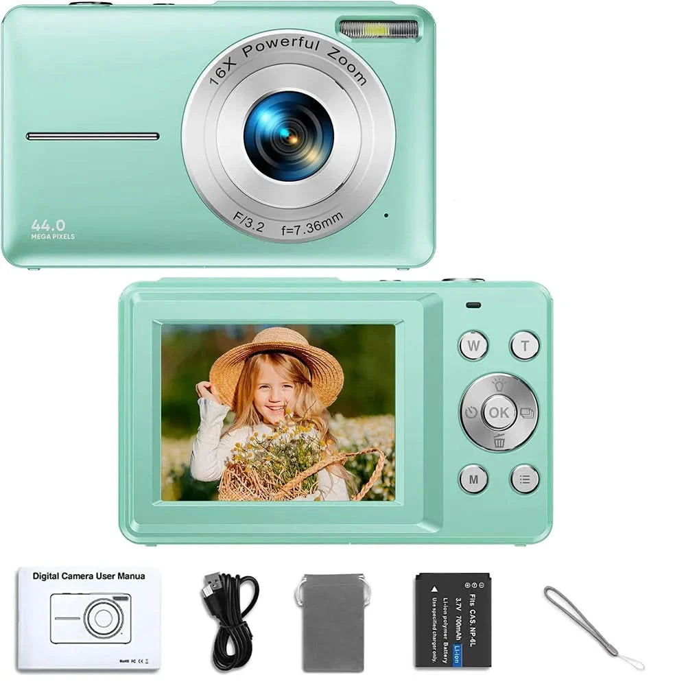 HD 1080P 2.4 inch digital Camera Rechargeable Cameras with 16x Zoom Compact Camera 44MP Cameras for kids Beginner Camera - M & M Global