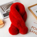 1pc Plush Cross Scarf Faux Rabbit Fur Thickened Plush Ball Thermal Scarf Thick Winter Women Neck Warmer Collar Neckerchief