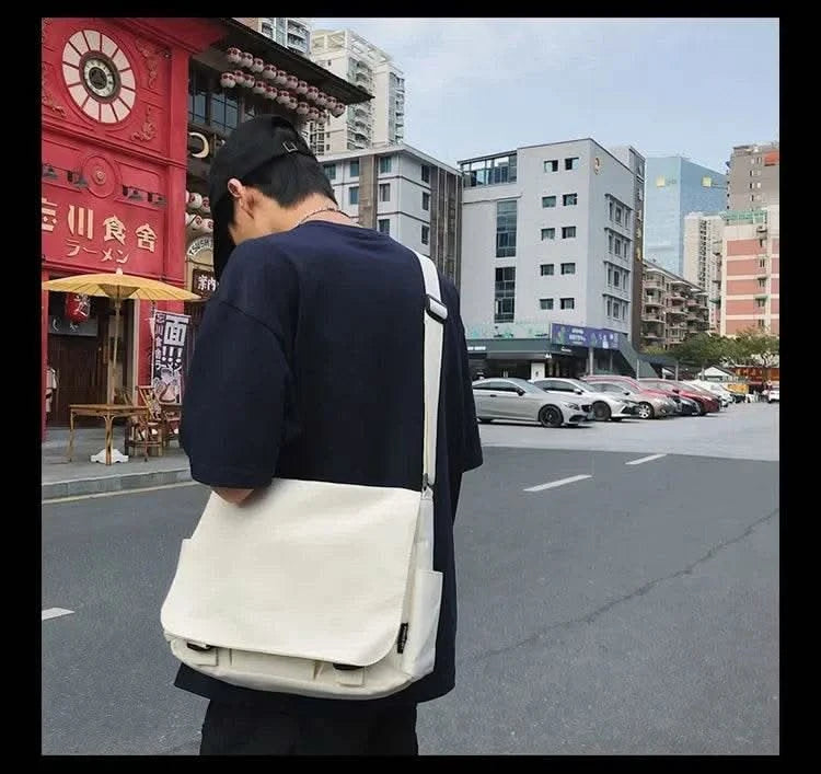 Collage Student School Bags Women&Men Unisex Crossbody Bags Multipockets Messenger Bag Simple Nylon Shoulder Bag - M & M Global