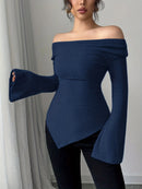 2025 Women Autumn Winter Long Sleeve Y2K Crop Top Trendy Off Shoulder Asymmetrical Fitted Knit V Neck Tee Shirts Tops Streetwear