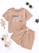 Children Calvin Letter Print Suits Cotton T-shirts + Shorts 2PCS Clothes Sets Boys Girls Fashion Outfits 1-7Y - M & M Global