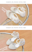 Rhinestones Princess Party Shoes Shiny Crystal Bow White Children High Heels Girls Sandals Summer Kids Student Performance Shoes - M & M Global