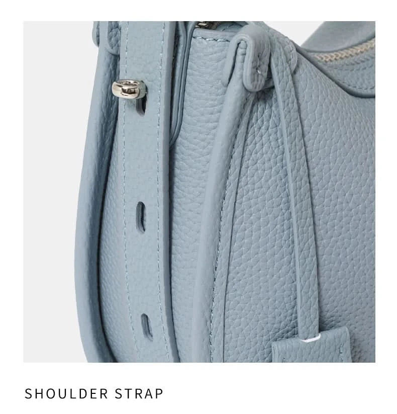 Top layer cowhide underarm shoulder bag 2025 new niche design minimalist blue fashionable soft leather saddle bag - M & M Global