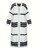 Plus Size New Striped Knit Cardigan Long Sleeve Women's Top Casual Loose Long Coat Autumn Winter Versatile Warm Female Clothing