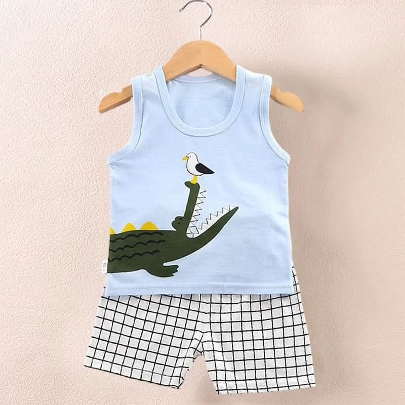 Children's Clothing Print Sleeveless Tops Shorts Cute Breathable Kids Summer Vest Shorts Set Tank Top for Baby Clothing Children - M & M Global