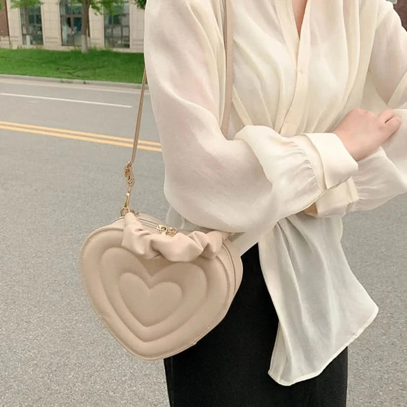 Luxury Quilted Handle Women PU Leather Shoulder Bag Fashion Heart Solid Color Crossbody Bag - M & M Global