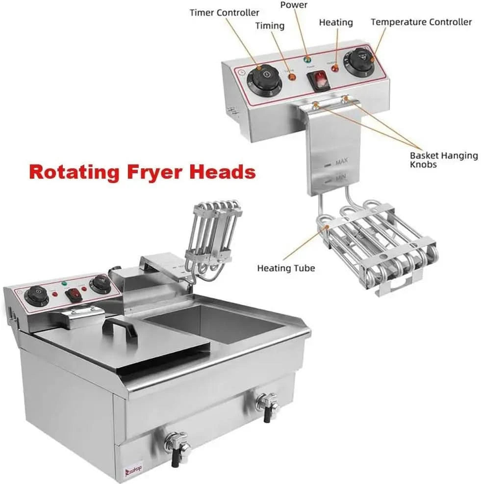 Commercial Deep Fryer 23.26Qt/22L Stainless Steel Electric Fryers with 2 Basket and Professional Heating Element, 110V Oil Consu - M & M Global