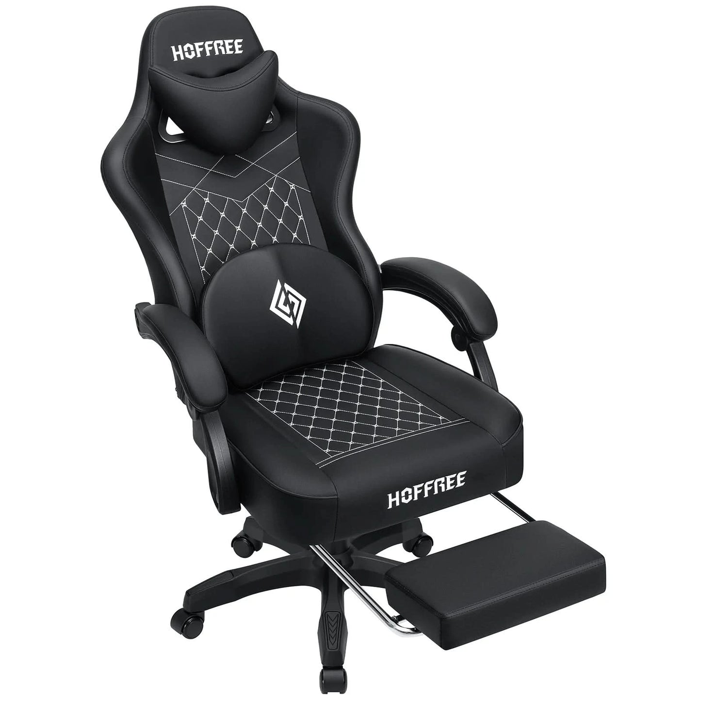Gaming Chair with bluetooth Speakers RGB LED Lights Ergonomic Massage Video Game Chair with Footrest High Back w/ Lumbar Support