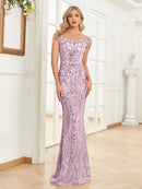 Elegant V Neck Silver Sequins Evening Dresses 2025 Women Sleeveless Party Maxi Mermaid Dress Long Luxury Prom Gown