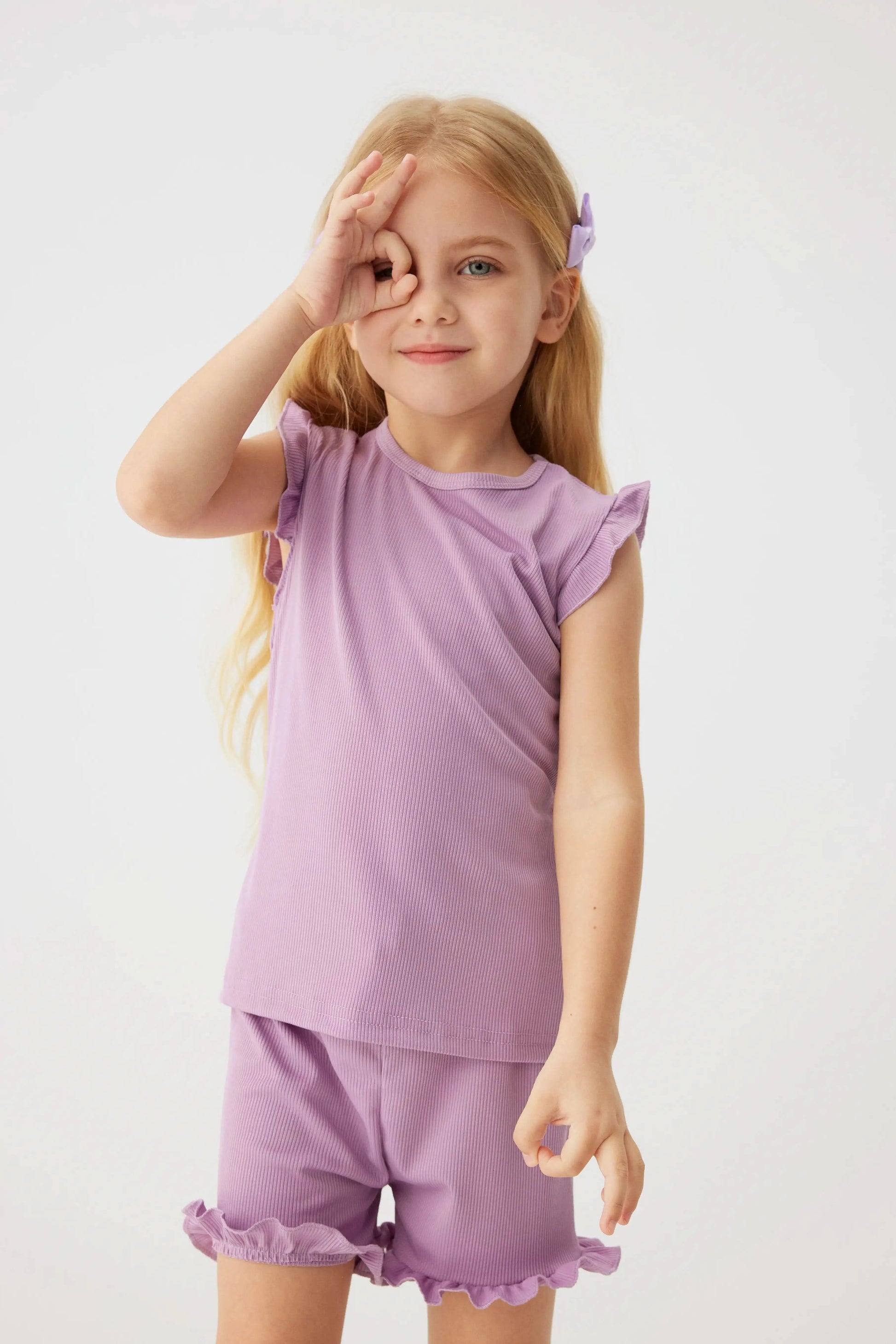 2024 Summer Hot selling Little Girl Daily Casual Clothing Minimalist Little Girl Polyester Set Cool Sleeveless Shorts Set Girl - M & M Global