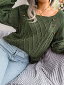 Women Casual Square Collar Buttons Long Sleeve Knitted Pullover Sweaters for Autumn Winter 2026