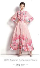 Summer Long Dress Women Runway Blue And White Porcelain Asymmetry Sexy Off The Shoulder Ruffles Hem Loose Robe Maxi Vestidos - M & M Global