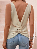 Large back cut and twisted knitted sweater casual sleeveless top for women's summer sweater for women's clothing - M & M Global
