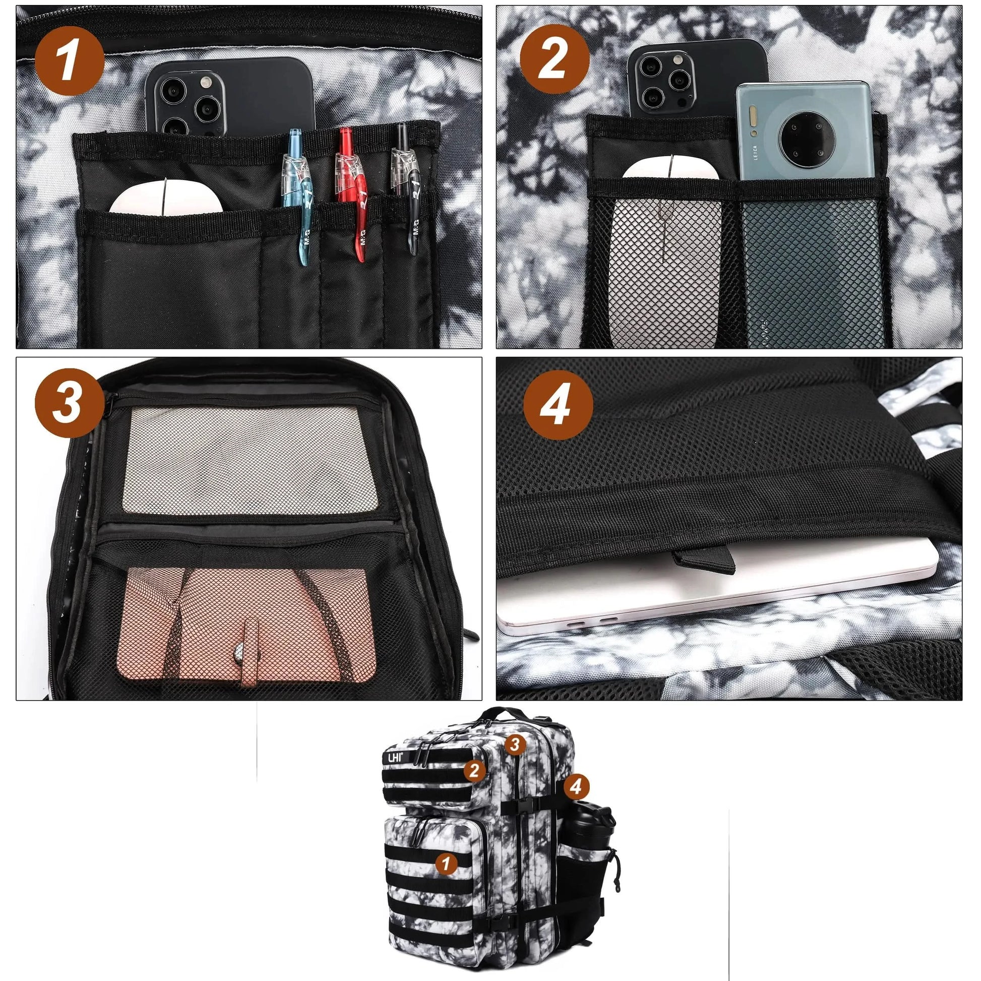 LHI 45L Tactical Backpack for Men and Women Large Athlete Gym Bag Outdoor Sports Hiking Survival Rucksack with Bottle Holder - M & M Global