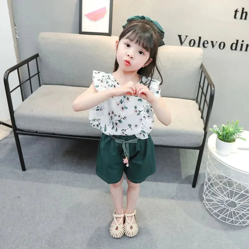 Girls Clothes Set New Summer Fashion Sleeveless T-shirt+Shorts 2Pcs for Girl Children Kids Clothing Set Suit for 1-6 Years - M & M Global