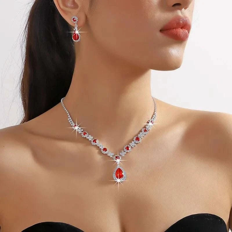 2pcs/set Jewelry Sets Women Elegant Waterdrop Rhinestone Pendant Necklace stud Earrings Wedding Dress Bridal Jewelry Set - M & M Global
