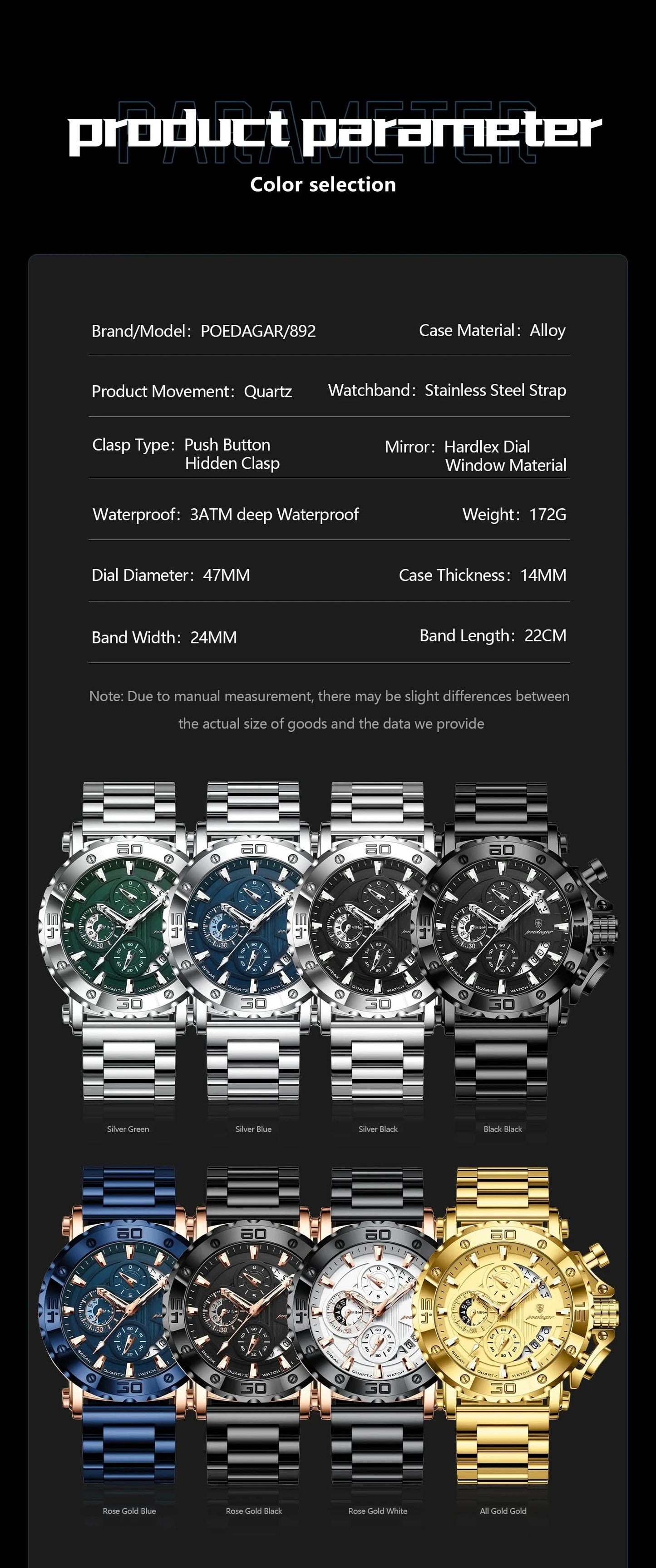 POEDAGAR Luxury Watch For Men Calendar Luminous Waterproof Man Clock Male Chronograph Stainless Steel Men's Quartz Watches Reloj - M & M Global