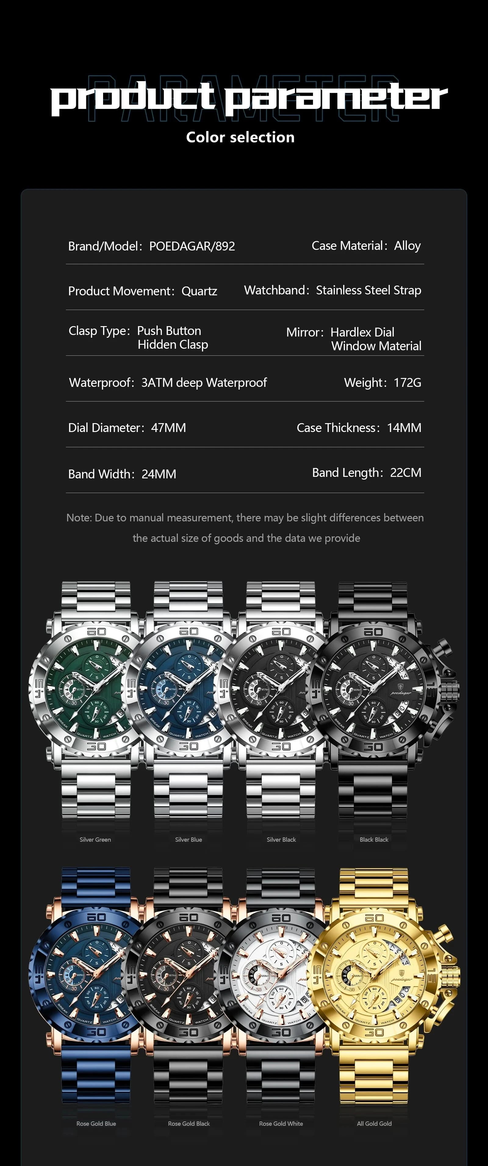 POEDAGAR Luxury Watch For Men Calendar Luminous Waterproof Man Clock Male Chronograph Stainless Steel Men's Quartz Watches Reloj - M & M Global