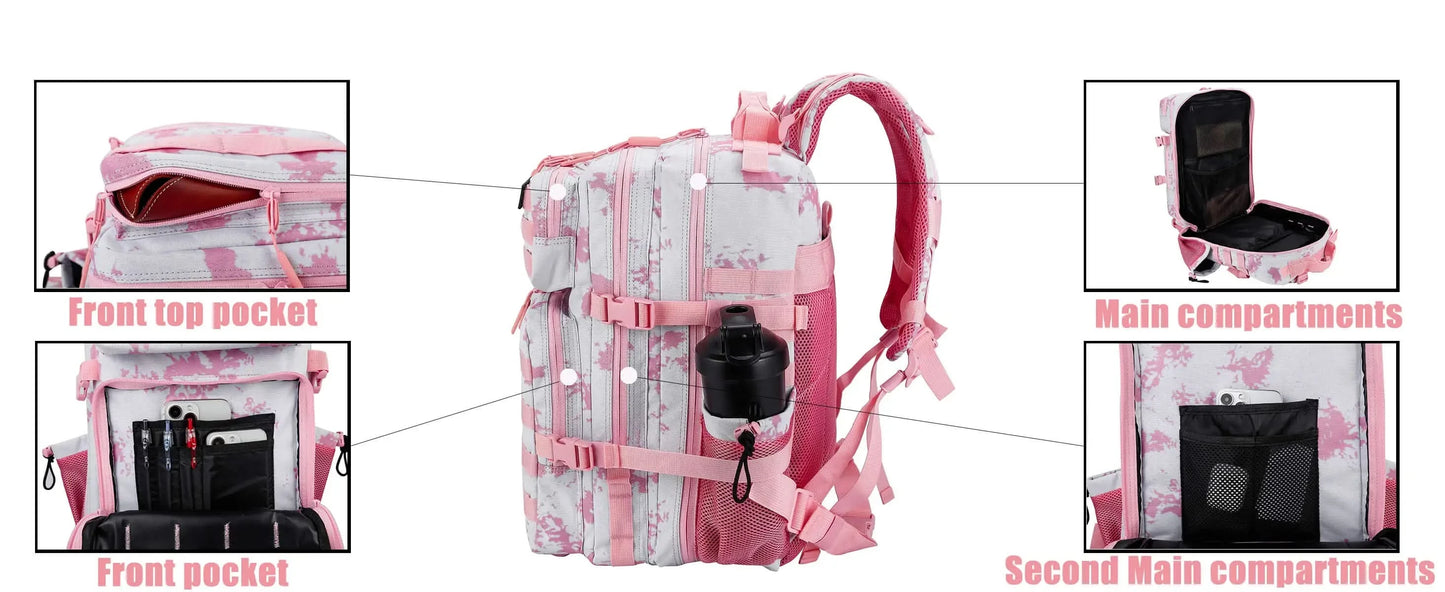 LHI 45L Tactical Backpack Waterproof Tie-Dye Sports Travel Daily Gym Rucksacks Weekend Overnight Daypack With Bottle holder - M & M Global