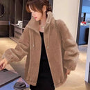 Fashion Women Winter Warm Double Coral Fleece Overcoat Solid Soft Plush Stand Collar Coats Ladies Long Sleeved Zipper Outerwears