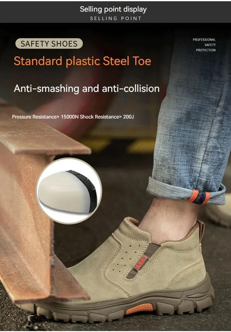 Mens Work Boots Composite Toe Safety Footwear Metatarsal Guard Puncture-Proof Construction Work Shoes Anti-Slip Rubber Outsole