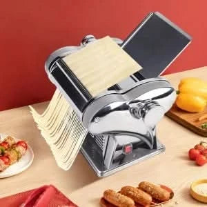 135W 110V Pasta Maker Machine, Two-Knife Electric Noodle Maker Machine Dough Roller Sheeter with Adjustable Thickness Setting, H - M & M Global