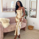 Sibybo Sexy Spaghetti Strap Backless Satin Dress Women Y2K Blue Lace Up Trumpet Long Dress Elegant Bodycon Party Dresses 2022 - M & M Global