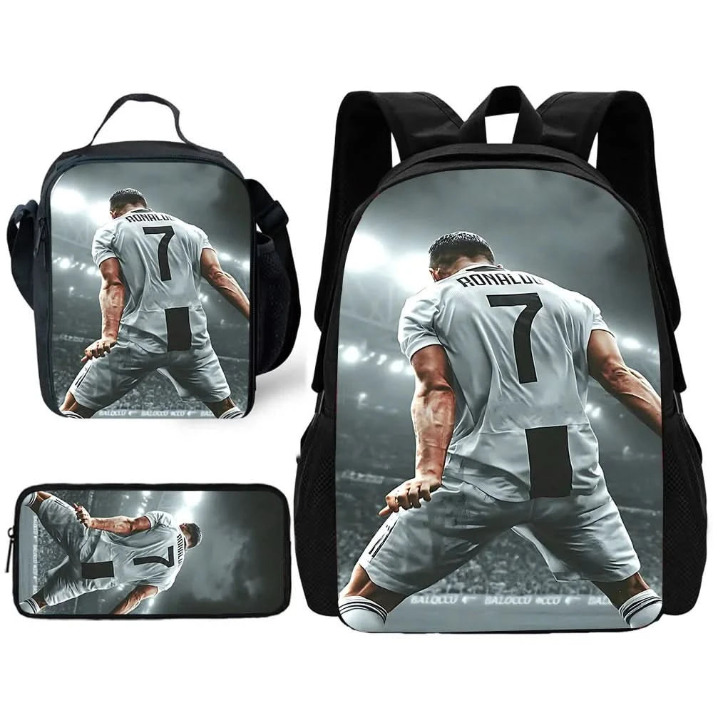 pcs set Football CR7 Star Child School Backpack with Lunch Bags Pencil Bags School Bags for R-Ronaldos Boys Girls Best Gift - M & M Global