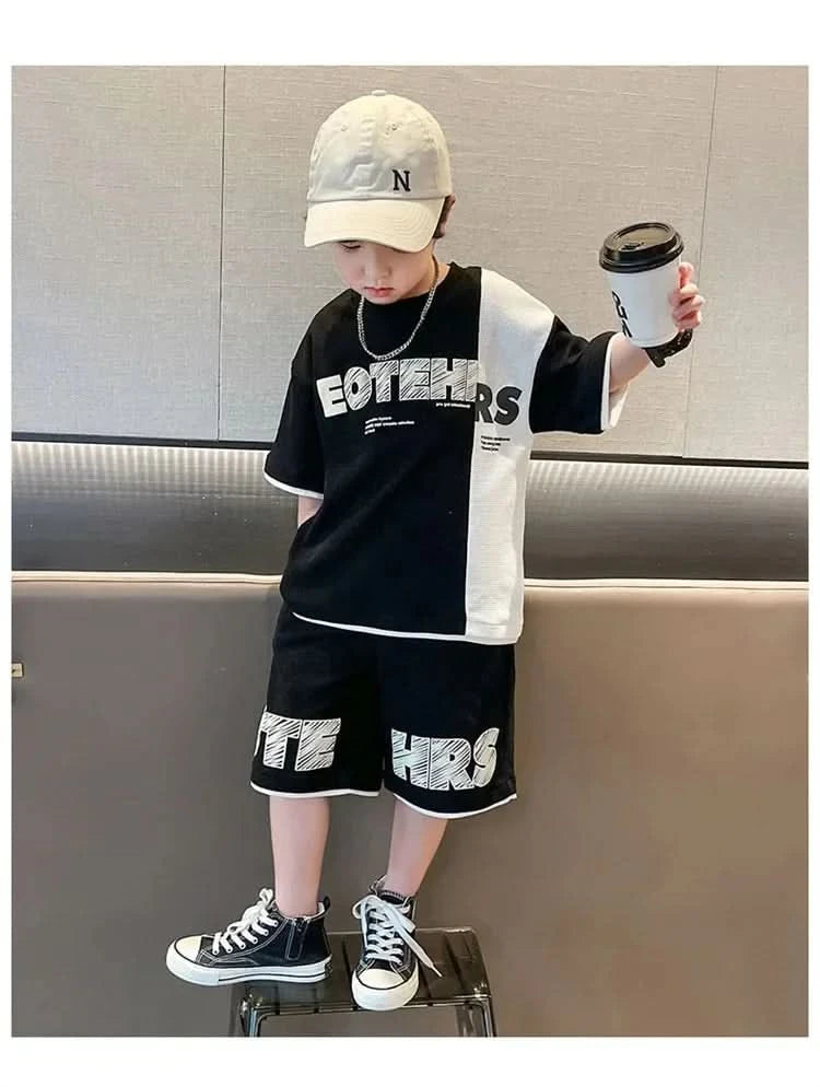 New Summer Teenagers Boys Clothing Sets Child Fashion Letter Top And Shorts 2Pcs Kids Tracksuit 4 5 6 7 8 9 10 11 12 13 14 Years - M & M Global