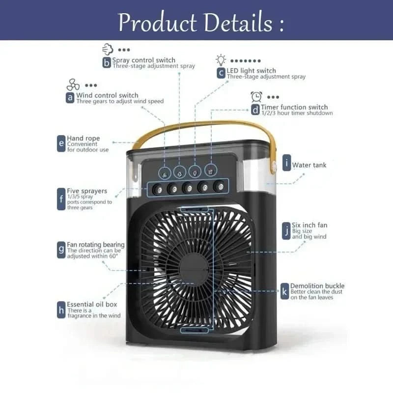 New 3 In 1 Fan AIr Conditioner Household Small Air Cooler LED Night Light Portable Humidifier Air Adjustment Fan Office Home Fan - M & M Global