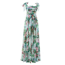 Sexy Summer Party Dress Women Fashion Bow Straps High Waist Pleated Beach Dress Chiffon Casual Floral Print Bohemian Long Dress - M & M Global