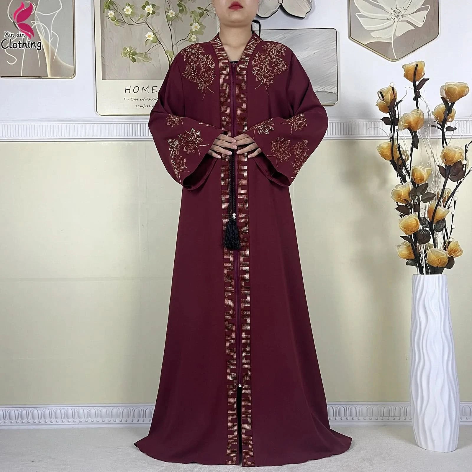 New Muslim Abayas For Women Long Sleeved Dress Dubai Lady Elegant Long Dress Islam Clothing African Abaya Loose Robe With Turban - M & M Global
