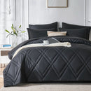 Black quilted comforter set on a bed in a bedroom with white walls and decor.
Microfiber bedding set

Queen and King bedding

Soft comforter set

Modern bedroom decor

Machine washable bedding

Polyester comforter

Cozy all-season bedding

Brushed microfiber

Lightweight and warm comforter

Bedding set with pillowcases