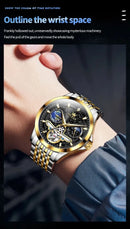 OLEVS Luxury Brand Men's Watches Luminous Waterproof Fully Automatic Mechanical Watch Starry Sky Dial Moon Phase Hollow Out - M & M Global