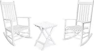 Outdoor Rocking Chair Set, Wood Porch Rocker, 2 Wooden Rocking Chair With Outdoor Side Table, Perfect for Indoor or Outdoor, All