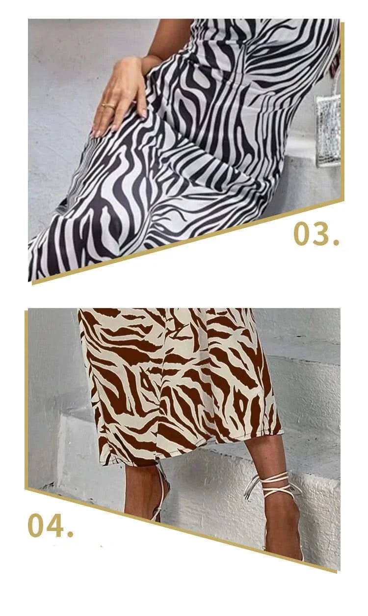 Women Sundress Summer Women Leopard Print Sexy Halter Beach Long Dress Backless Elegant Dresses Casual Resort Style Clothes - M & M Global
